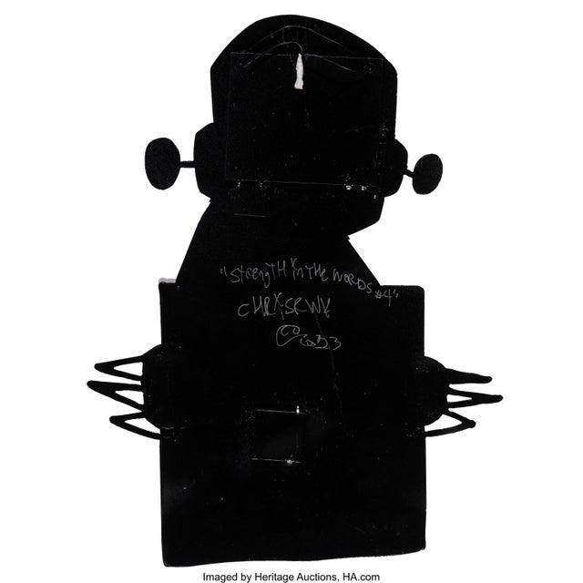 Original acrylic and spray paint on steel wall sculpture. Hand signed, dated and titled on verso by Chris RWK. Artwork...