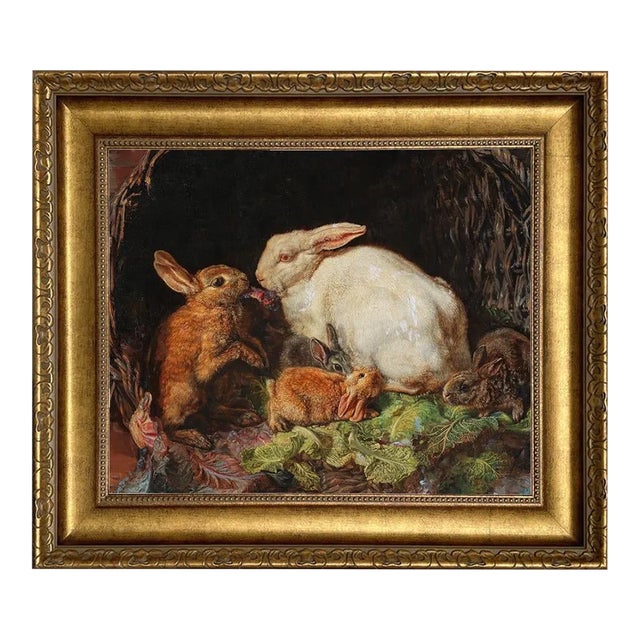 Hares and Young Framed 16x20" Oil Painting Print on Canvas For Sale