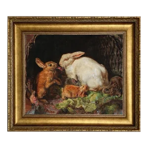 Hares and Young Framed 16x20" Oil Painting Print on Canvas