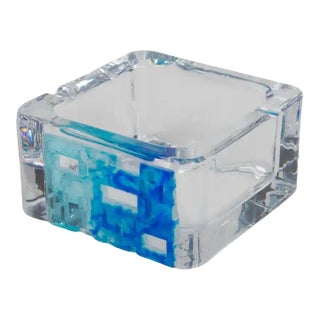 Daum Crystal and Blue Pate de Verre Cigar Ashtray Bowl Catchall For Sale