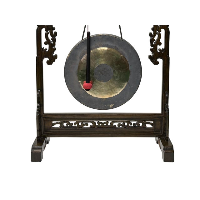 Burnt Umber Chinese Distressed Brown Cloud Scroll Wood Gong Display Rack For Sale - Image 8 of 10
