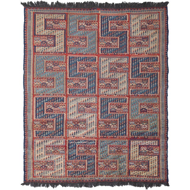 Rug 6x8 Hand-Woven Wool Soumak Kilim | Afghan Sileh Design Rug For Sale In Los Angeles - Image 6 of 6