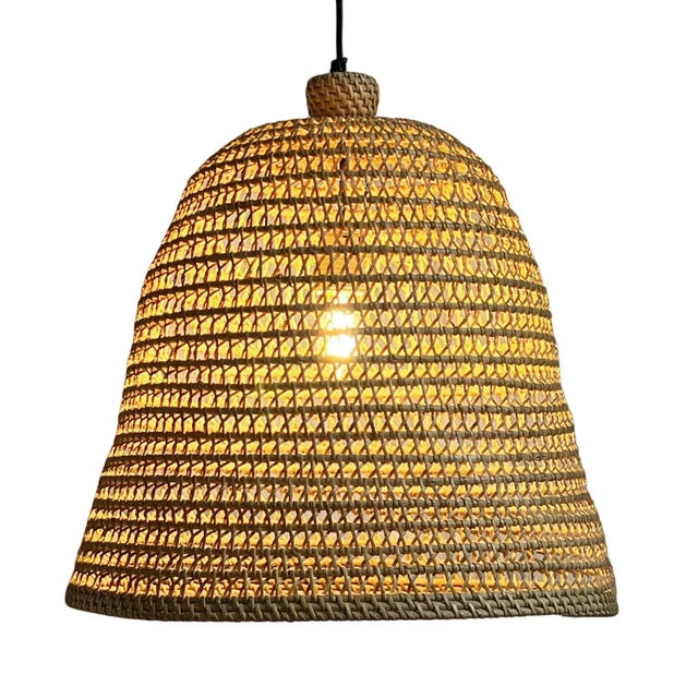 Wicker Basket Weave Bell Pendant Light For Sale - Image 4 of 12