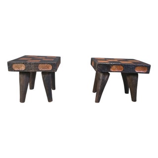 Vintage Rustic Wooden Stools, 1960s, Set of 2 For Sale