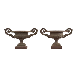Pair of Diminutive English Cast Iron Urn Jardinaires