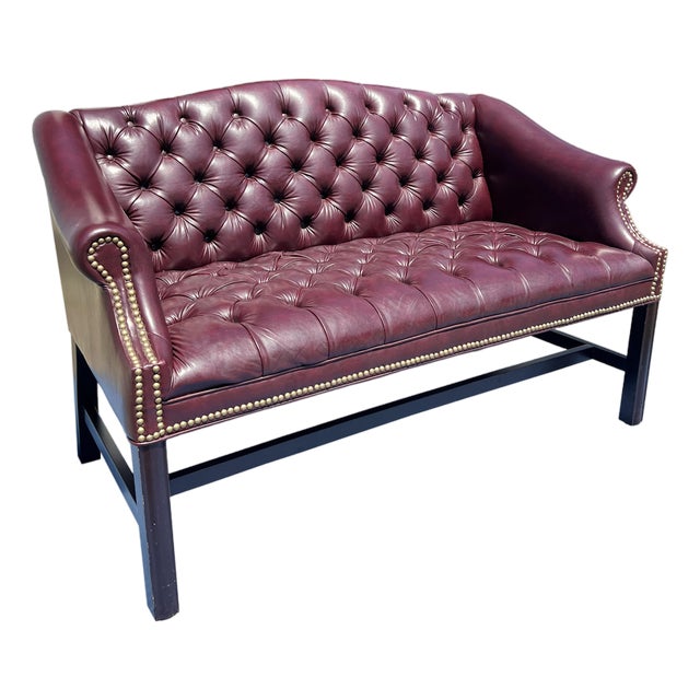 Vintage Tufted Chesterfield Style Sofa or Settee With Brass Rivets For Sale
