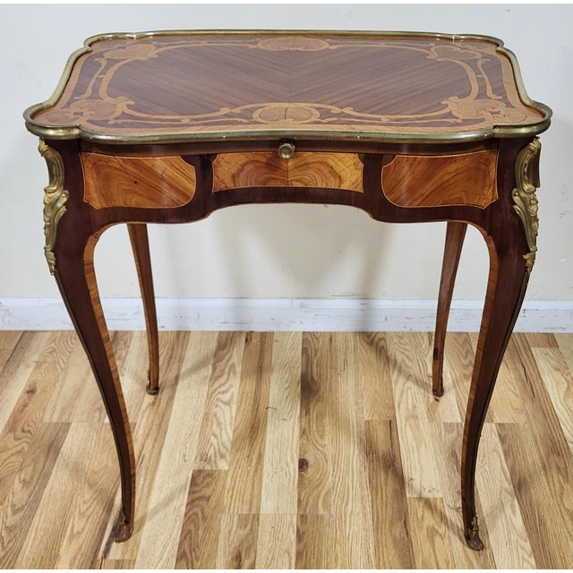 Antique French Louis XV Inlaid & Bronze Mounted Diminutive Writing Lady's Desk For Sale - Image 4 of 18