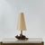Small burl wood desk lamp with custom cream parchment paper shade. Perfect for a mid-century desk. Chic and understated.