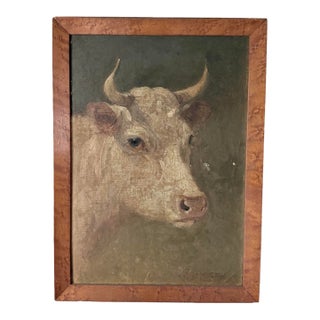 19th Century Oil on Board of a Cow For Sale