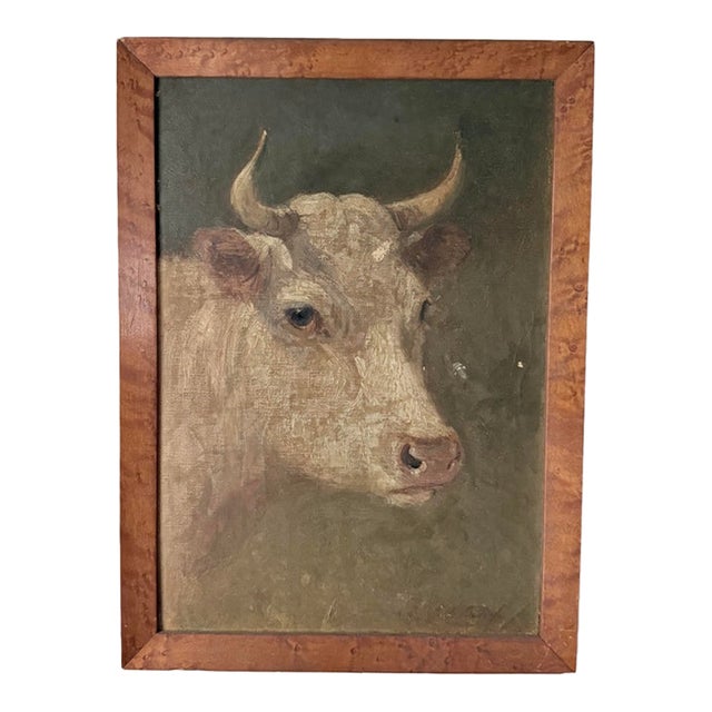 19th Century Oil on Board of a Cow For Sale