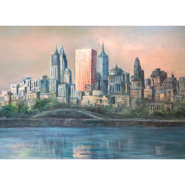 Mid-Century Modern Mid Century Cityscape Painting New Work City Signed Large Wall Art For Sale - Image 3 of 8