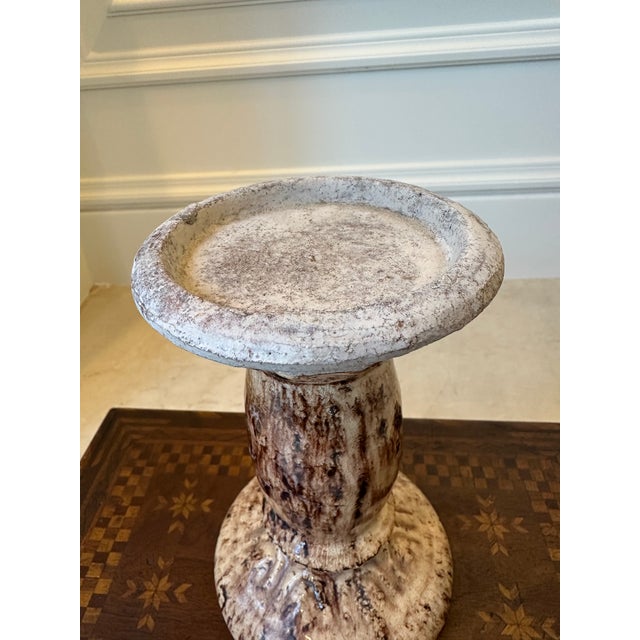 Vintage 7” French Glazed Terracotta Pillar Candleholder For Sale - Image 10 of 14