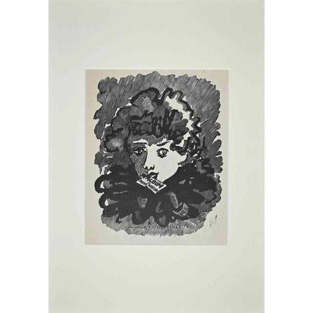 Modern Mino Maccari, Portrait, Original Woodcut Print, Mid-20th Century For Sale - Image 3 of 3