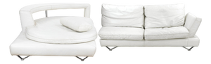Vintage White Leather Sofa Set, Italy, 1970s, Set of 2