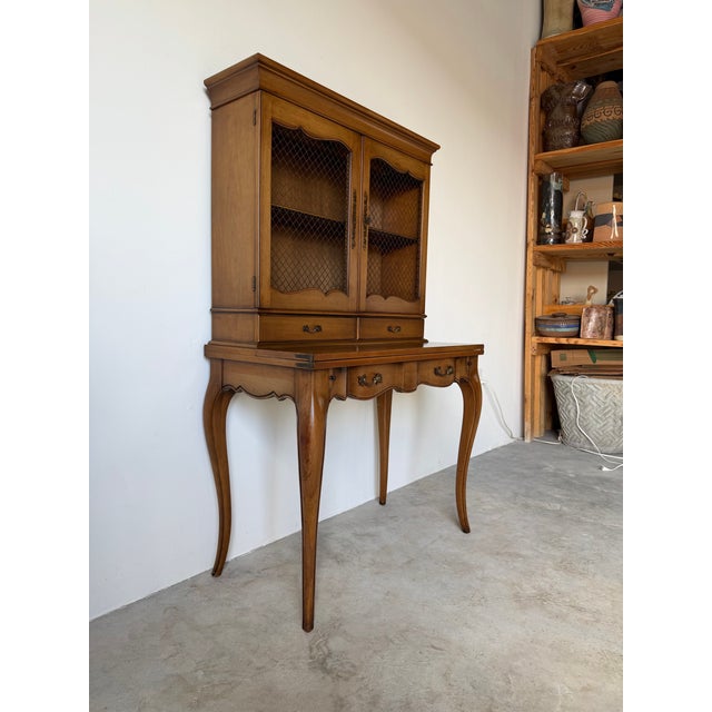 1960s Vintage Weiman French Provincial Louis XV-Style Secretary Desk With Bookcase Hutch For Sale - Image 5 of 13