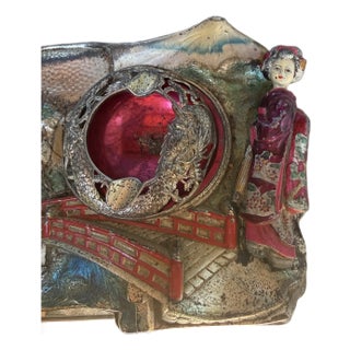 Vintage Japanese Metal Ashtray and Cigarette Holder For Sale