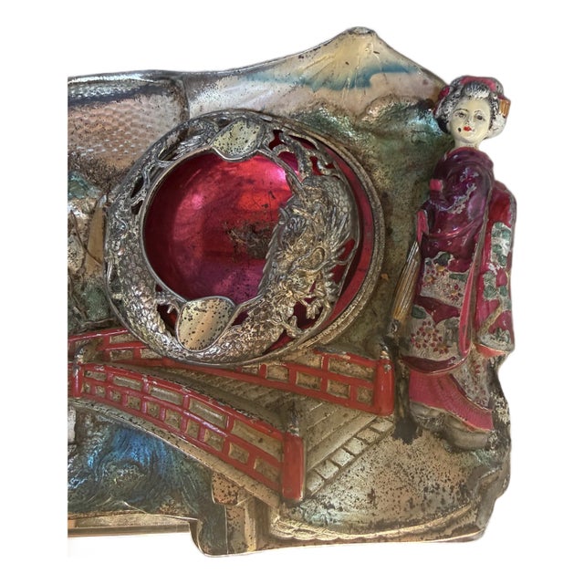 Vintage Japanese Metal Ashtray and Cigarette Holder For Sale
