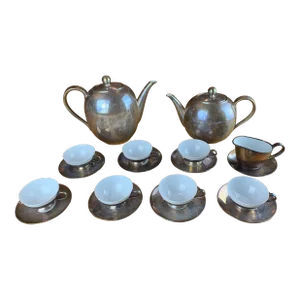 Vintage Silver-Tone Porcelain Tea Service Set- 21 Pieces