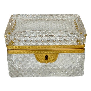 Late 19th C French Fire Gilt Ormolu Cut Glass Table Box, Attributed to Baccarat For Sale