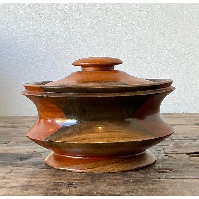 Vintage Original Turned Wood Lidded Bowl For Sale - Image 10 of 12