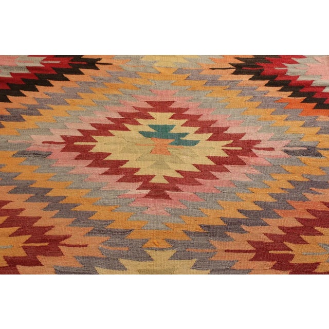 1950s 1950s Handwoven Vintage Afyon Kilim Rug in Multicolor All Over Geometric Pattern For Sale - Image 5 of 6