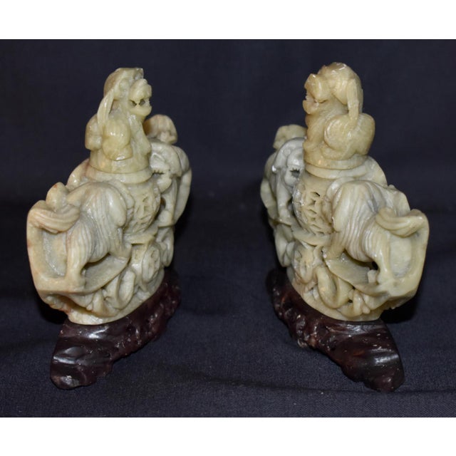 Chinese Hand Carved Soapstone Incense Burner Censer Koro Foo Dogs Lions Pair For Sale In Philadelphia - Image 6 of 12