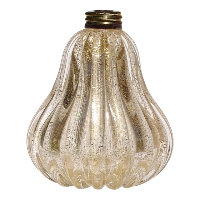 Seguso Murano Ribbed Gold Flecks Vintage Italian Art Glass Decorative Vanity Perfume Atomizer Bottle With Label For Sale