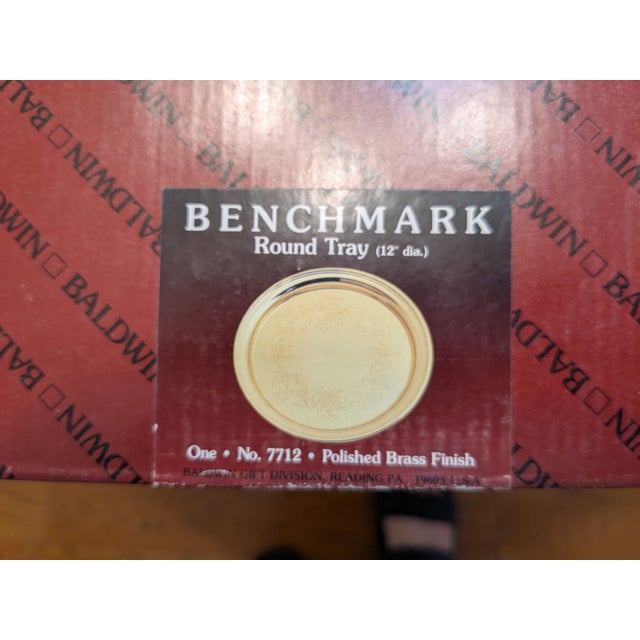 Metal Vintage New in Box Baldwin Brass "Benchmark" 12" Etched Polished Brass Tray For Sale - Image 7 of 8