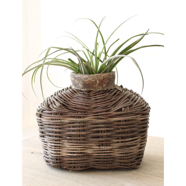 1960s Vintage Rattan Leather Wrapped Wabi Sabi Fish Basket For Sale - Image 5 of 5