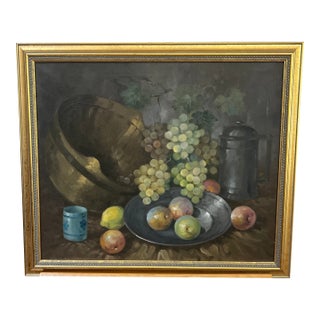 20th Century American School Tabletop Still Life Grapes and Fruits Framed Signed For Sale