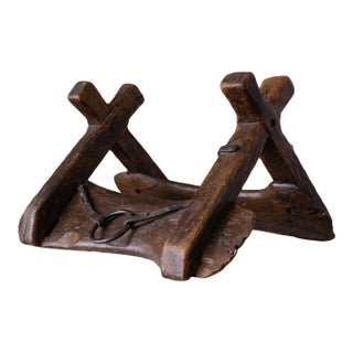 Primitive Wooden Pack Saddle With Leather Straps and Iron Rings For Sale