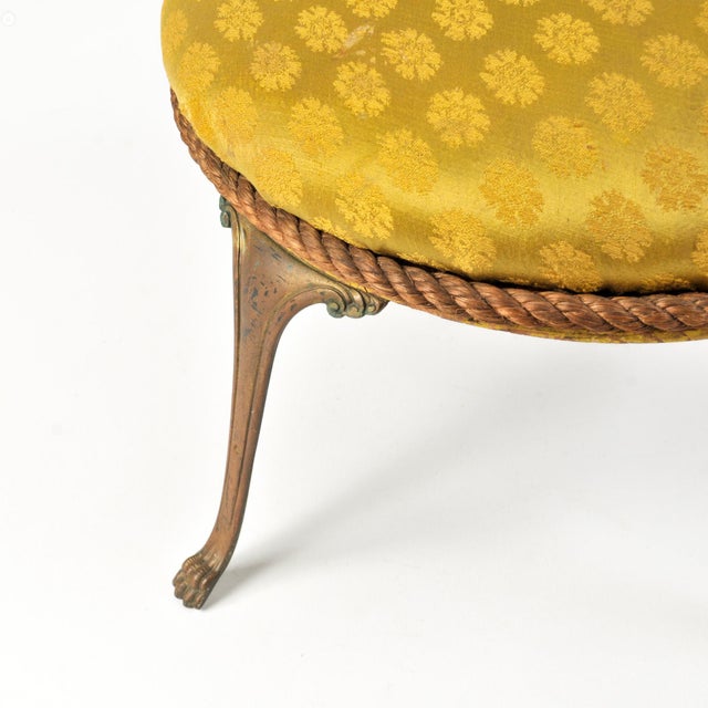 Antique Victorian Sculptural Footstool With Brass Claw Feet Floral Upholstered Top For Sale - Image 4 of 12
