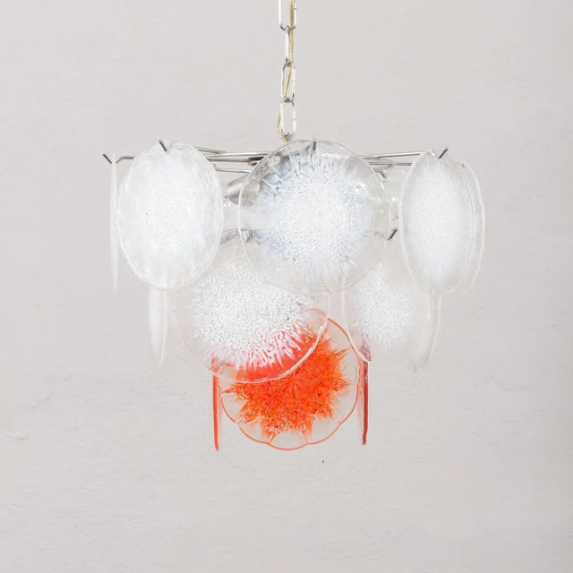 Mid-Century Modern Vistosi Murano 18 Glass Disc Chandelier Fiocchi Di Neve, Italy, 1970s For Sale - Image 3 of 18