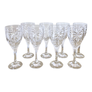 Vintage Godinger Czech Crystal South Beach Cut Palm Tree Pattern Stemware Wine Water Goblet - Set of 8
