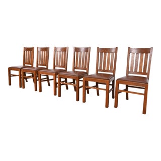 Stickley Brothers Style Antique Mission Oak Arts & Crafts Dining Chairs, Set of Six For Sale