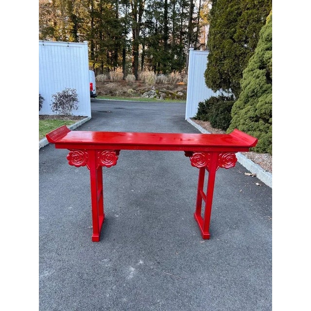 Fire Engine Red Asian Console Table For Sale - Image 12 of 13
