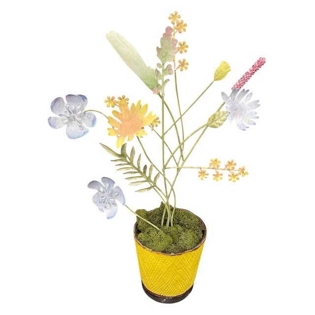 2000 - 2009 Vintage Hand-Painted Metal Wildflower Arrangement in Textured Ceramic Pot For Sale - Image 5 of 12