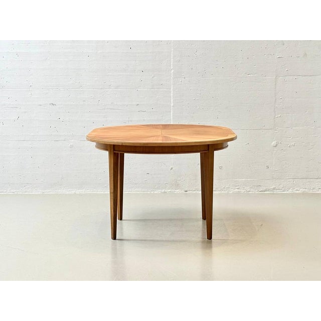 Round Extendable Cherrywood Table with Star Veneer, 1950s For Sale - Image 5 of 16