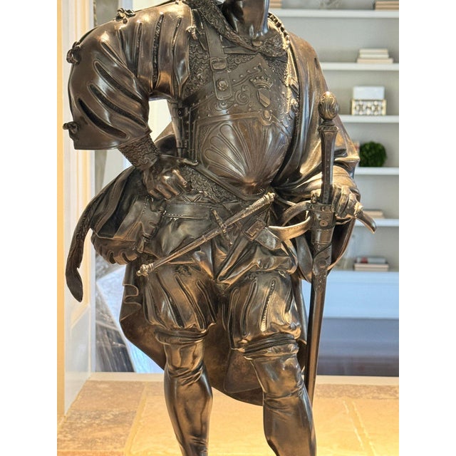 Mid 19th Century Impressive 25” 19th Century French Bronze Sculpture, "The Landsknecht" (Or "Cavalier"), by Albert-Ernest Carrier-Belleuse (1824–1887) For Sale - Image 5 of 14