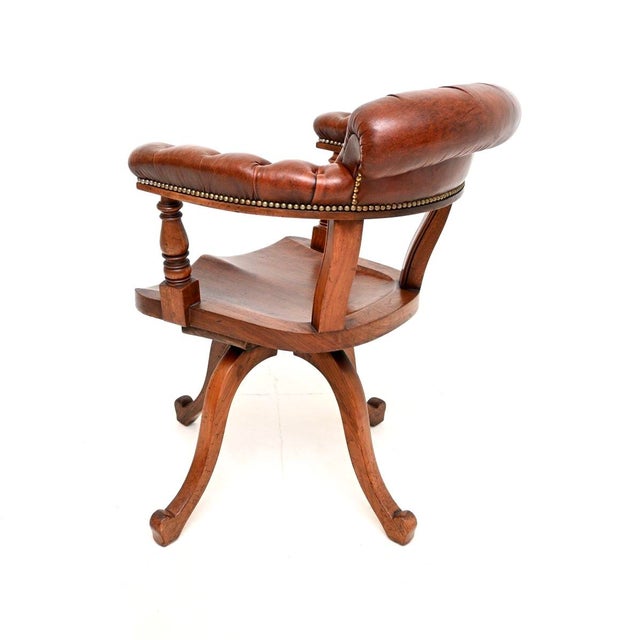 Antique Victorian Oak and Leather Swivel Desk Chair attributed to James Shoolbred, 1880 For Sale - Image 4 of 9