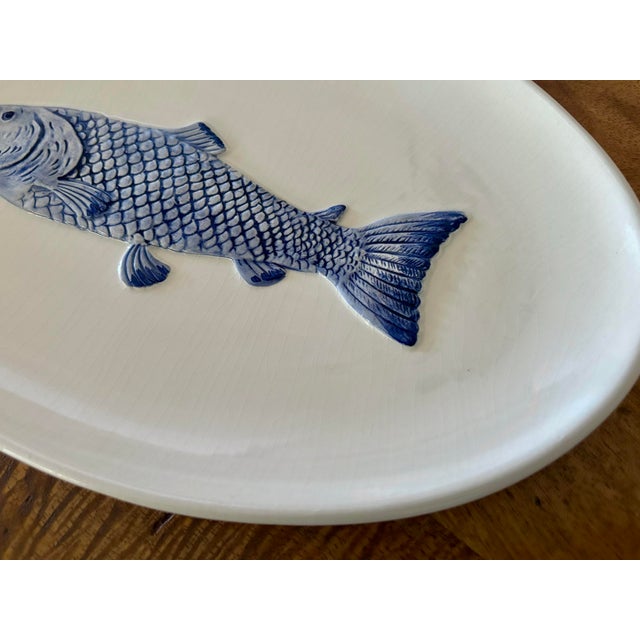 Italian Vintage Italian White and Blue Porcelain Seafood Fish Platter For Sale - Image 3 of 4