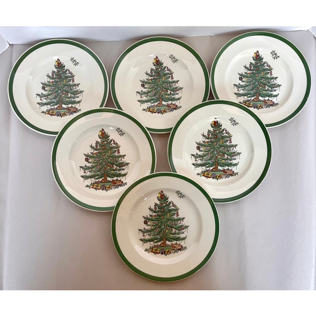 Late 20th Century Spode Christmas Tree Salad Plates - Set of 6 For Sale In Dallas - Image 6 of 8
