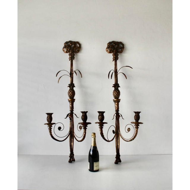 Traditional Monumental French Regency Style Gilded Wall Candle Sconces-a Pair For Sale - Image 3 of 18