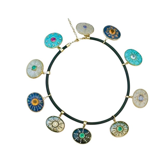 Sol Pendant, Labradorite With Brown Tourmaline, Diamonds & 14k Gold For Sale - Image 9 of 11