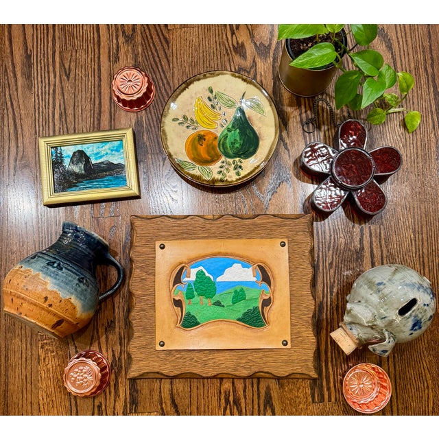 Orange French Mid-Century Hand-Painted Ceramic Fruit Plate, Circa 1950s For Sale - Image 8 of 9