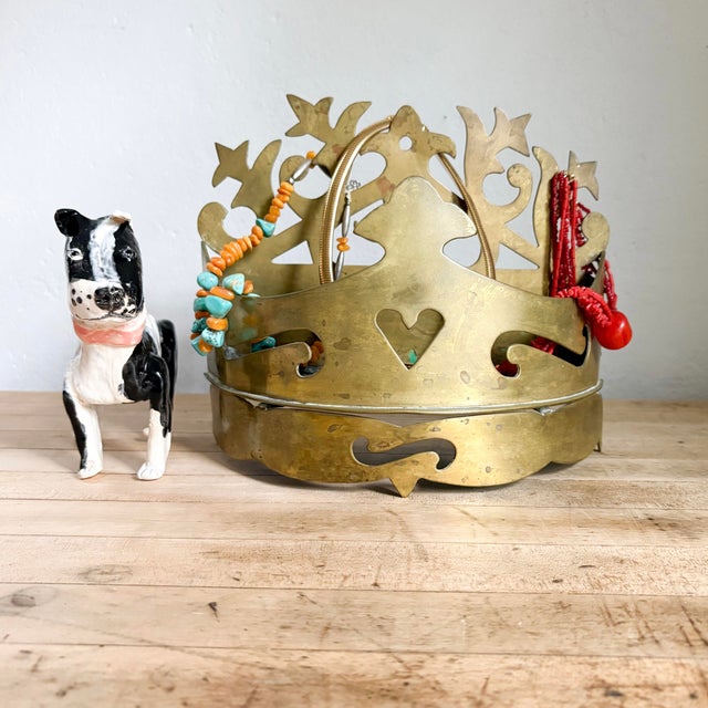 English 1800's Brass Crown Shaped Wall Pocket or Hearth Tidy, Antique Wall Storage For Sale - Image 3 of 11
