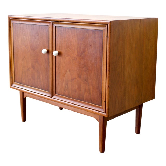 Drexel "Declaration" Walnut Record Cabinet / Small Sideboard Designed by Stewart MacDougall & Kipp Stewart For Sale