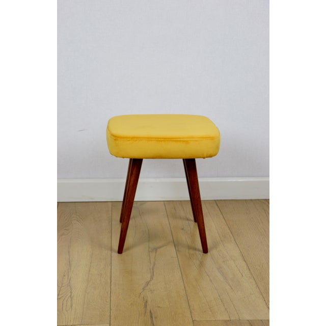 Wood Vintage Square Yellow-Gold Stool from PRL, 1970s For Sale - Image 7 of 7