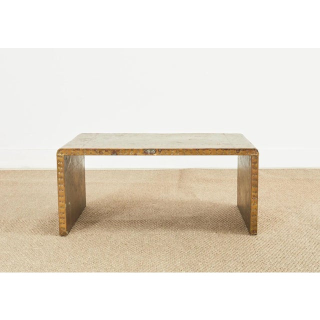 Mid-Century Modern Midcentury Sarreid Patinated Brass Waterfall Cocktail Table For Sale - Image 3 of 13