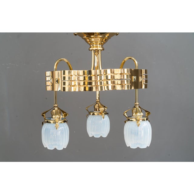 1910s Jugendstil Chandelier with Opaline Glass Shades, Vienna, Austria, 1910 For Sale - Image 5 of 18